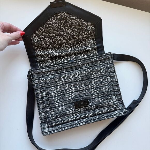 EUC Loeffler Randall Envelope Shoulder/Crossbody Bag, Black Leather & Tweed - Picture 10 of 11